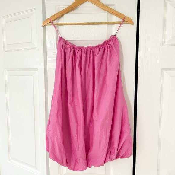 Zara Pink Bubble Hem Strapless Mini Dress Cotton Balloon Tube Top Style S - Picture 2 of 8